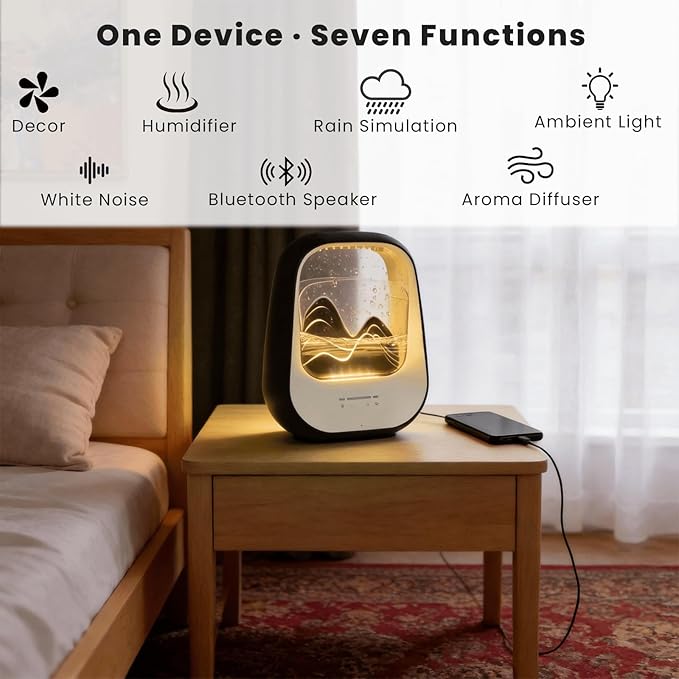 Rain Drop White Noise Machine with Realistic Rain Sounds – Bluetooth Speaker,Sleep Therapy Humidifier,Ambient Light & Aroma Diffuser for Bedroom Relaxation, Meditation & Stress Relief