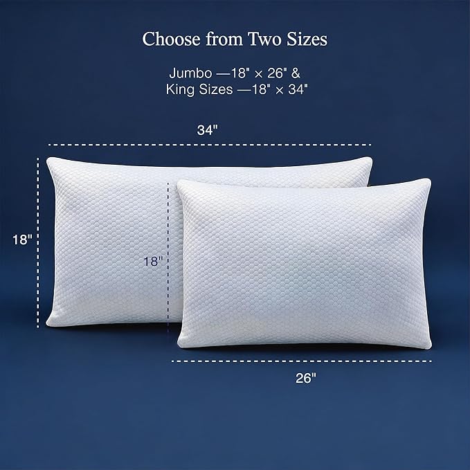 Blue Ridge Home Fashions Luxury Hotel Quality Cooling Pillows King Size Set of 2, Soft Medium 500 Thread Count Damask Stripe Embroidered 100% Cotton Cover, Down Alternative