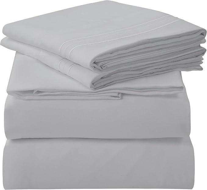 ROYALE LINENS 4 Piece Full Sheets Set - Soft Brushed 1800 Microfiber Bedding - 1 Fitted and 1 Flat Sheet, 2 Pillow Cases - Wrinkle Free & Fade Resistant - Hotel Luxury Bed Sheets Set (Silver, Full)