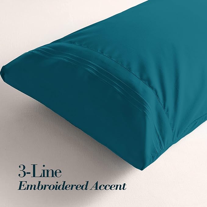 Mocassi 1-Piece Premium Body Pillowcase 1800 Series Hotel Quality Microfiber - Soft and Breathable with 3-Line Embroidery Wrinkle and Stain Resistant, Easy Care, 21" x 54", Midnight Teal