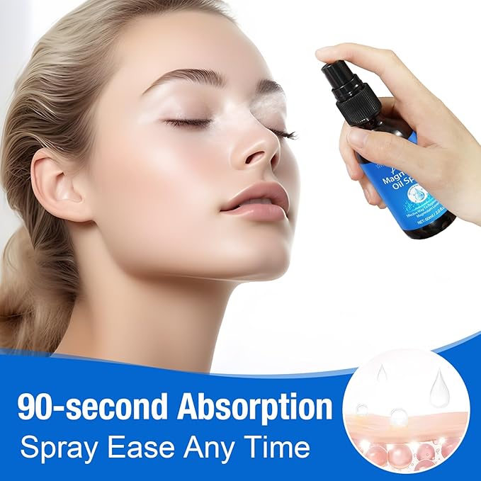 Magnesium Spray, Pure Magnesium Oil Spray for Feet, Natural Ingredient in Glass Bottle, Easy to Absorb and Use 2Pack