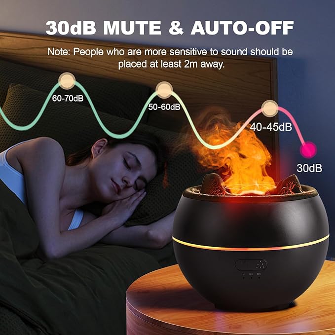 Volcano Essential Oil Diffuser, Volcano Flame Aromatherapy Diffuser, 7 Colors Fire Light & 4 Essential Oils, 360ml Auto-Off Cool Mist Ultrasonic Humidifier/Diffuser for Home Party Holiday