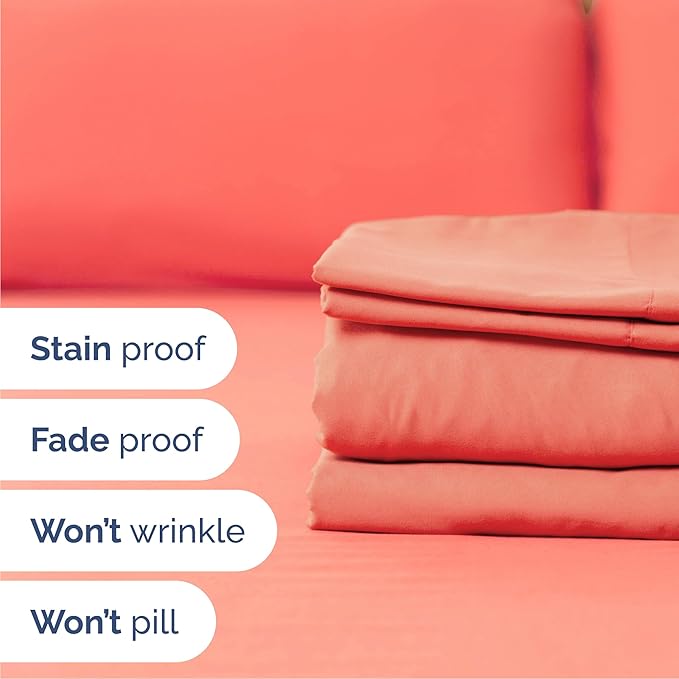 Queen 6 Piece Sheet Set - Comfy, Breathable & Cooling - Hotel Luxury Bedding for Women, Men, Kids, Teens and Children - 1 Flat & 1 Fitted Sheet & 4 Pillowcases w/ Deep Pockets - Wrinkle Free - Coral
