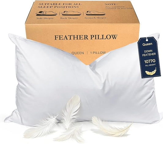 BHZ Goose Down Feather Pillows Queen Size - Hotel Collection Bed Pillows for Sleeping Medium Firm Soft Support Pillow for Side and Back Sleepers with Breathable Cover
