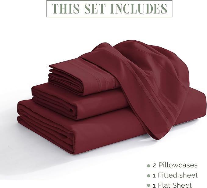 Elegant Comfort Luxury 1500 Premium Hotel Quality Microfiber 4-Piece Sheet Set - Soft, All Around Elastic 18-24 Inches Deep Fitted Sheet - Extra Deep Pocket Sheets, Full, Burgundy
