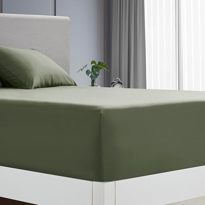 Clara Clark RV Short Queen Sheets - Hotel Luxury 6 Piece Bed Sheets for Short Queen Size Bed - Soft Bedding Sheets & Pillowcases, Fits Low Mattress up to 10 inch deep. Short Queen, Olive Green