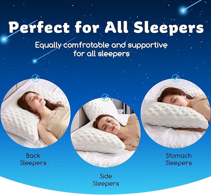 KUCEY Cooling Side Sleeper Pillow for Neck and Shoulder Pain, Luxury Shredded Memory Foam Curved Bed Pillows for Sleeping Set of 1- Adjustable Queen Size- Washable Cover Crescent White