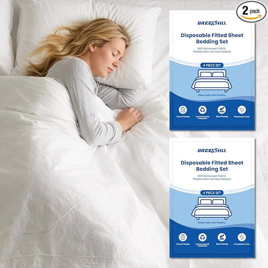 2 Pack Disposable Bed Sheets Fitted Sheet King Size, Disposable Travel Sheet for Hotel with Quilt Cover and Pillowcase,Disposable Sheets for Travel
