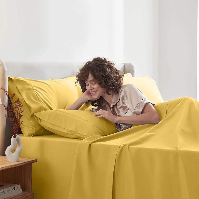 Nestl Extra Deep Twin Sheet Set - 4 Piece Breathable & Cooling Sheets - Hotel Luxury Bedding Set w/18-24 Inch Deep Pockets - Easy & Secure Fit - Super Soft, Wrinkle Free & Comfy - Yellow