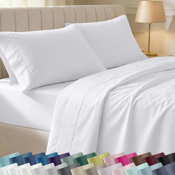 California Design Den Soft 100% Cotton Twin XL Sheet Set, 400 Thread Count Good Housekeeping Award Winner, Silky Smooth Sateen Weave, Breathable and Durable Cotton Bedding Set - White