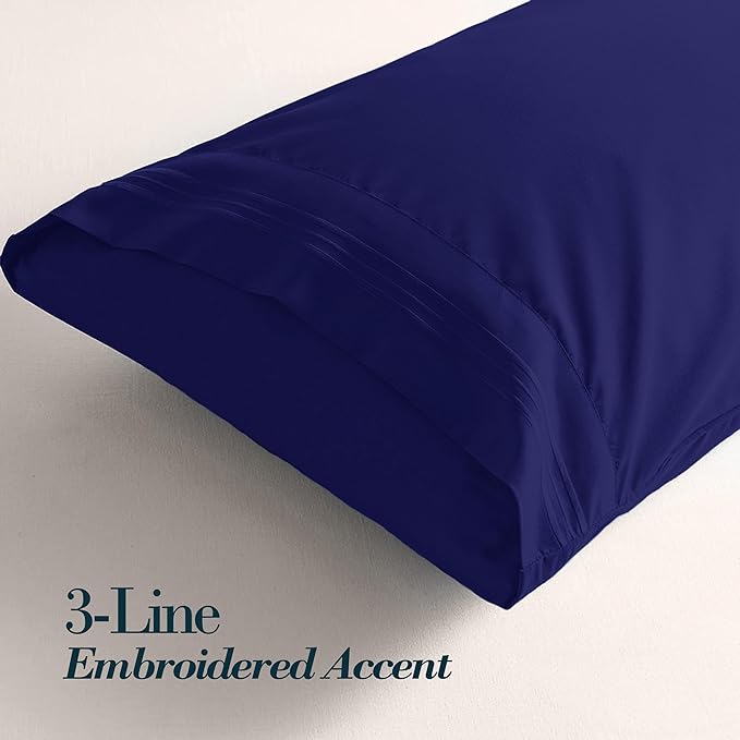 Mocassi 2-Piece Premium King Pillowcase Set 1800 Series Hotel Quality Microfiber - Soft and Breathable with 3-Line Embroidery Wrinkle and Stain Resistant, Easy Care, 20" x 40", Imperial Blue