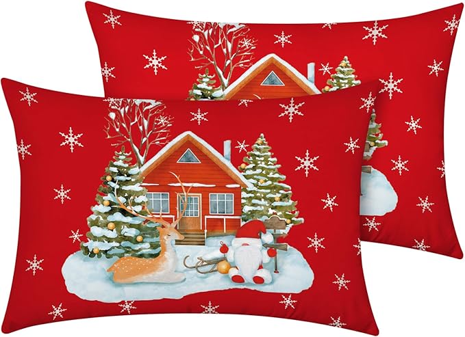 YIYEA Christmas Pillow Cases Queen Size Set of 2, Ultra Soft Double Brushed Microfiber Pillowcases Queen, Christmas Bed Pillow Covers, Fade Resistant, Easy Slip-On (20"x30")