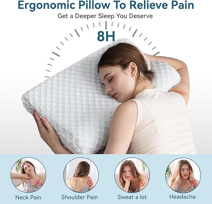 Neck Pillow Memory Foam Contour Pillow for Pain Relief Cervical Pillow for Sleeping, Orthopedic Pillow for Neck and Shoulder Pain, Ergonomic Pillow for Side Back Stomach Sleeper-Queen