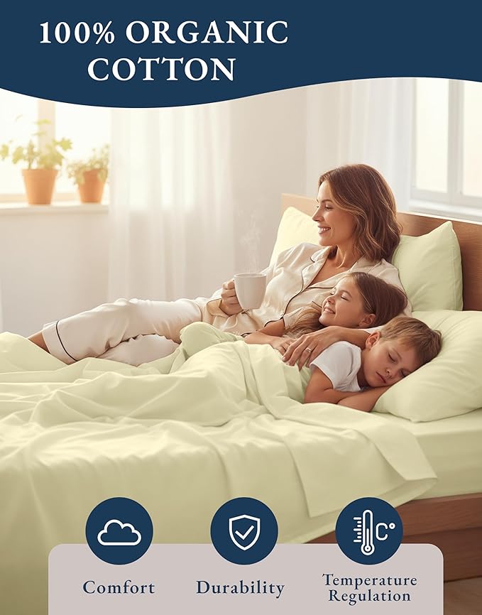 LANE LINEN 100% Organic Cotton Full Size Bed Sheets, Sustainably Produced Okeo Tex Certified Cotton Sheets Full, Luxury Hotel Percale Soft & Comfy Comes in Variety of Colors- Vanilla