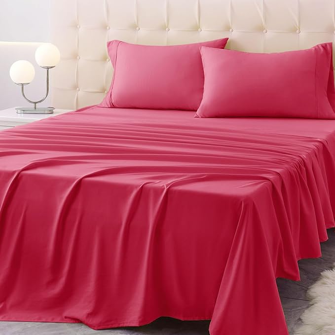 Twin Size Bed Sheet Set - 3 Piece Soft Microfiber Sheets with Deep Pockets, Cooling Technology, and Wrinkle-Free Pillowcase. Hotel-Quality, Durable Bedding, Viva Magenta