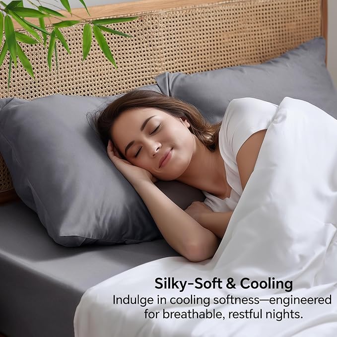 BEDELITE King Size Pillow Cases Set of 2, Rayon Derived from Bamboo, Cooling Pillow Cases for Hot Sleepers & Night Sweats, Breathable and Silky Soft Envelope Pillowcases(Grey, 20"x36")