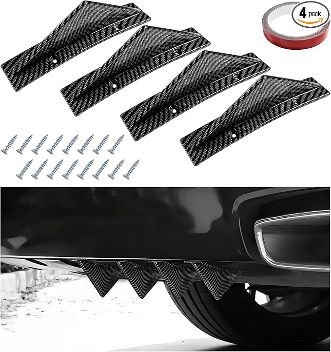 4 PCS Car Lower Bumper Lip Diffuser, Anti-Crash Auto Rear Splitter Lip Wing Protector with Mounting Screws, Universal Rear Spoiler Shark Fin Decoration for Vehicles (Triangle Carbon Fiber)