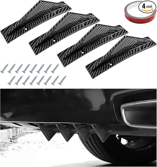4 PCS Car Lower Bumper Lip Diffuser, Anti-Crash Auto Rear Splitter Lip Wing Protector with Mounting Screws, Universal Rear Spoiler Shark Fin Decoration for Vehicles (Triangle Carbon Fiber)