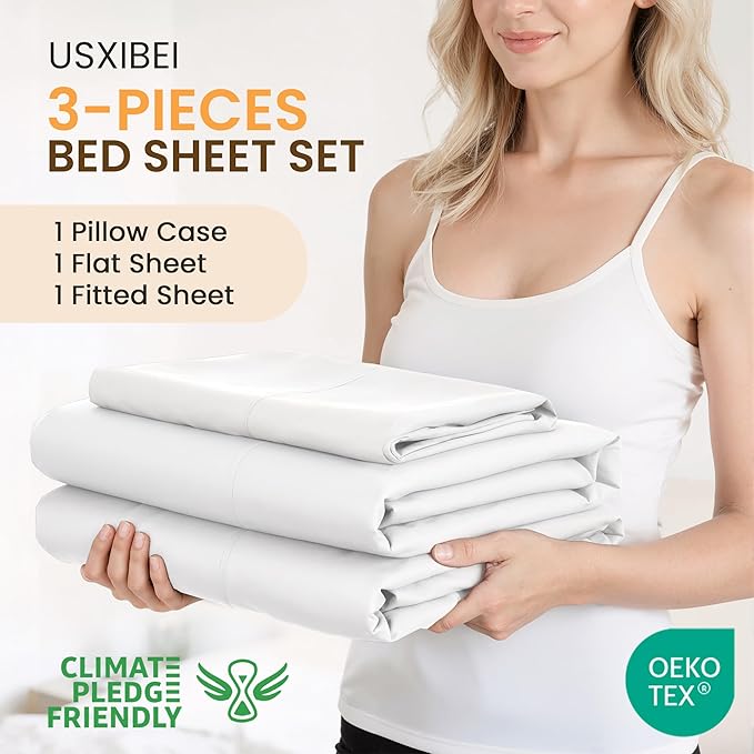 TwinXL Size 3 Piece Bed Sheet Set - Ultra Imitation Cotton-Premium Breathable & Cooling Sheets - Hotel Luxury Bed Sheets Deep Pocket up to 15"- Wrinkle, Fade, Stain Resistant (White, TwinXL)