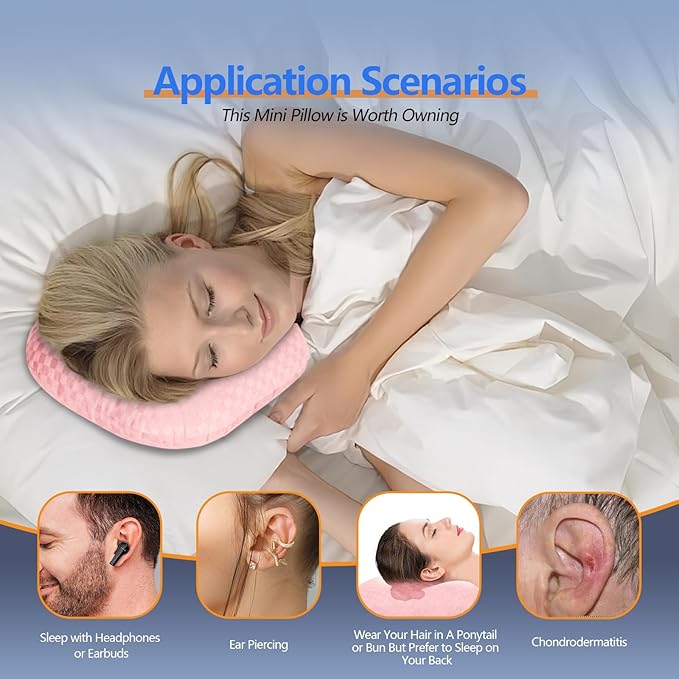 Ear Piercing Pillow for Side Sleepers - Ear Hole Pillow for Pierced Ears, CNH & Pain Relief, O-Shaped Orthopedic Pillow for Pressure Sores, Soft Cotton (Pink)