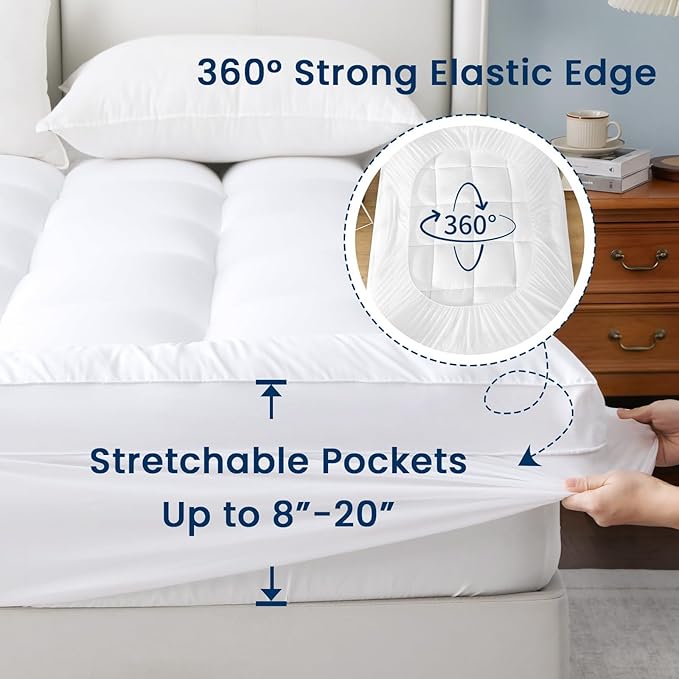 YUGYVOB Twin Size Mattress Pad Extra Thick, Cooling, and Breathable Mattress Topper 8-21" Deep Pocket Soft Down Alternative Fill
