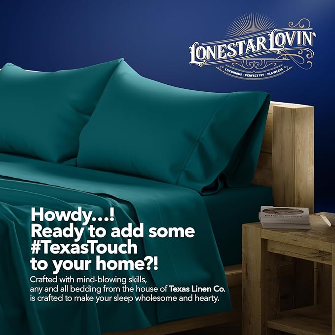 TEXAS LINEN CO. 100% Egyptian Cotton Standard/Queen Size Pillow Cases Set of 2-1000 Series Lonestar Lovin' Pillow Cover (Teal), Soft, & Cooling Pillowcases Set of 2 for Standard/Queen Pillows