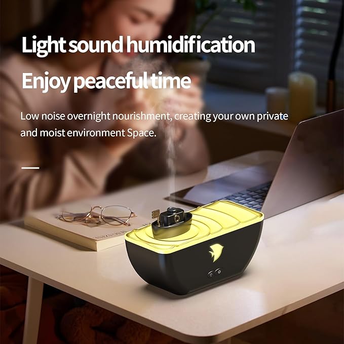 Essential Oil Diffuser, Boat Quiet Portable Humidifier 300ml Aroma Diffuser, with 7 Colors Light, and Auto-Off, for Bedroom,Home,Office,Desk (Black)
