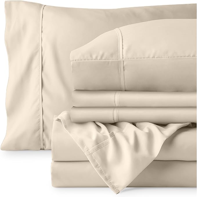 Bare Home Hotel Luxury Full Sheet Set, Extra Soft - 6 Piece Set - Deep Pockets - Easy Fit - Cooling & Breathable - Wrinkle, Fade, Stain Resistant - Includes 4 Pillowcases (Full, Sand)