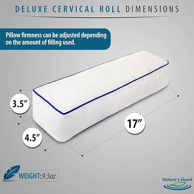 Nature's Guest Adjustable Cervical Neck Roll Bolster Pillow for Sleeping, Neck Pain Relief, Spine Support, Travel, Leg Support, Pregnancy, Cotton Cover, Hypoallergenic Microfiber Fill