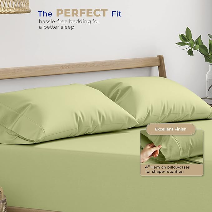 Thread Spread 100% Cotton Pillow Cases Queen Size Set of 2 - Luxury 400 Series Glee Collection Queen Pillow Cases (Sage Green), Soft Cooling Breathable Hotel Cotton Pillowcases, Fits Standard Pillows