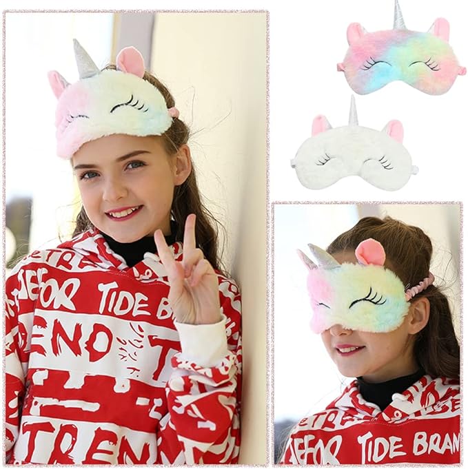 2 Pcs Cute Sleep Mask Cute Animal Sleep Mask Soft Plush Blindfold Eye Covers for Women Girls Kids