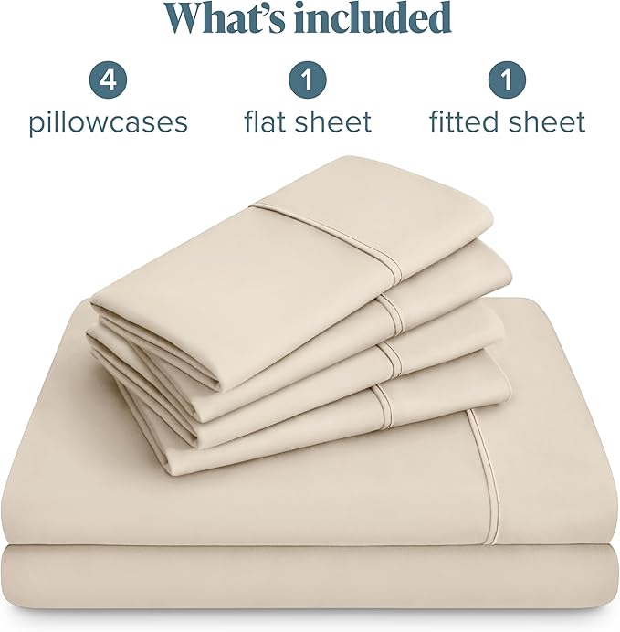 Bare Home Hotel Luxury Full Sheet Set, Extra Soft - 6 Piece Set - Deep Pockets - Easy Fit - Cooling & Breathable - Wrinkle, Fade, Stain Resistant - Includes 4 Pillowcases (Full, Sand)