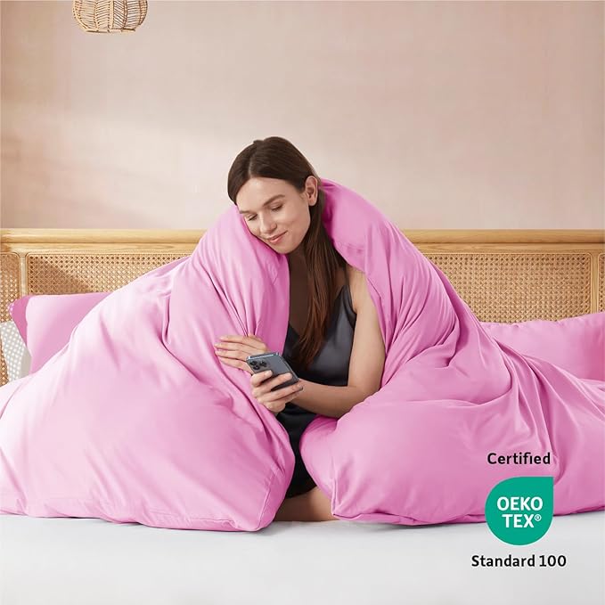 Nestl Twin Duvet Cover Set with Comforter Insert - Light Pink 3 Piece 68x90 Duvet Cover & 1 Pillow Sham with White Quilted Down Alternative Comforter, Ultra Soft, All Season