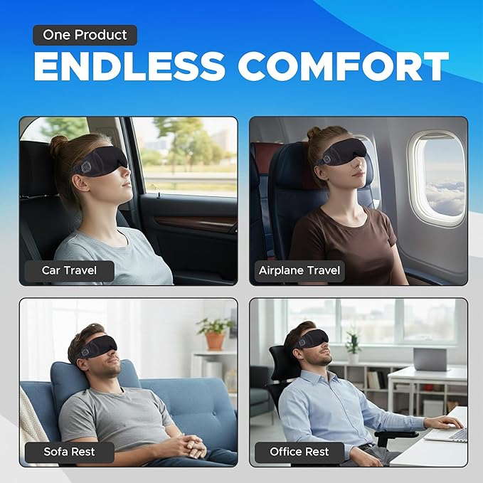 Contoured Sleep Eye Mask with Ventilation – Soft, Lightweight & Breathable Eye Cover for Travel, Home & Office – Adjustable Strap for All Sleep Positions – Black