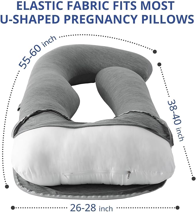 Sasttie Cooling Pregnancy Pillow Cover, 57-inch U Shaped Pregnancy Pillow Case, Fits 55 to 57 Inch Maternity Pillow, Grey (No Pillow Insert)