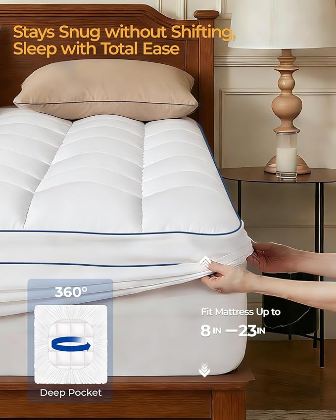 KAYFIA Twin Mattress Topper,Extra Thick Mattress Pad Cover for Deep Sleep,3D+7D Snow Down Alternative Fill Overfilled Plush Pillow Top with 8-23 Inch Deep Pocket-White