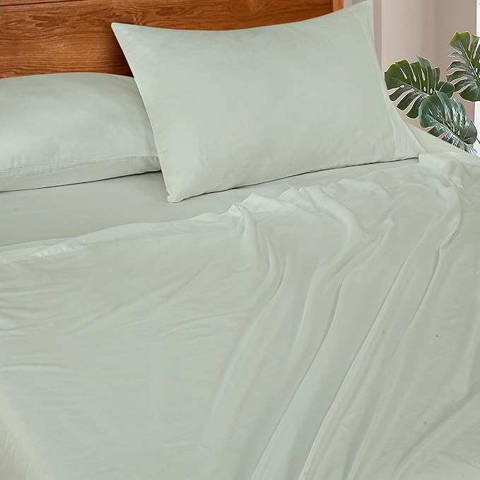 ROYALE LINENS 300 Thread Count 100% Long Staple Combed Cotton Sheet Set - 4 Piece Queen Bed Sheets - 1 Fitted, 1 Flat & 2 Pillow Cases - Soft Cool & Crisp Sheet Set (Queen, Sage)