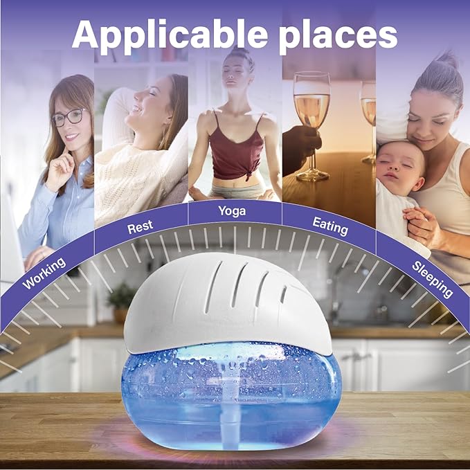 Air Aroma Diffuser - Colorful night light and soothing water flow sound - Suitable for children, pets and smokers - Suitable for home, office - 3 x 10 ml Essential Oil Aroma Freshener - White