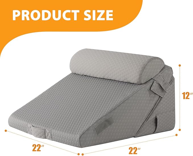 Ruqmuis 3PCS Wedge Pillow Set for After Surgery, Adjustable 9&12 Inch Bed Wedge Pillow for Sleeping, Incline Pillow Wedge for Headboard, Post Surgery, Acid Reflux, Neck&Back Support, Grey