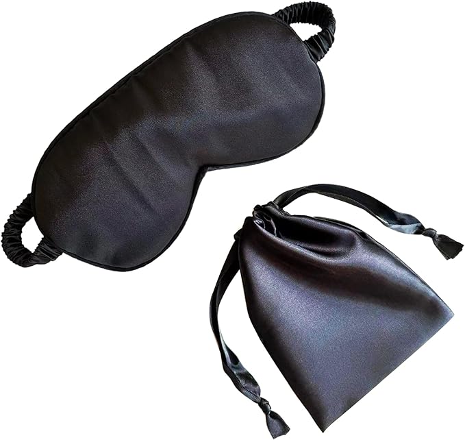 Silk Eye Mask for Sleeping - Satin Eye Cover with Silk Storage Bag Dark_Black