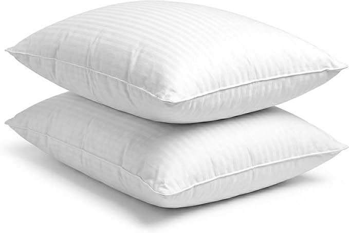Elegant Comfort 100% Cotton Shell Stripe King Size Set of 2 Pillows, Super Plush Cooling Gel Filling Hotel Quality Down Alternative Bed Pillows for Side, Back and Stomach Sleepers