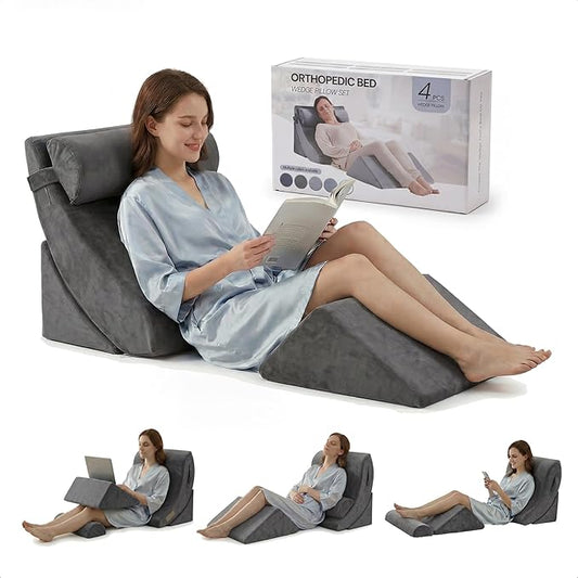 Axelrod Orthopedic Bed Wedge Pillow Set, Post Surgery Foam for Back, Neck and Leg Pain Relief Comfortable & Adjustable Ortho Pillows- Anti Snoring, Heartburn, Acid Reflux & GERD Sleeping Dark Grey