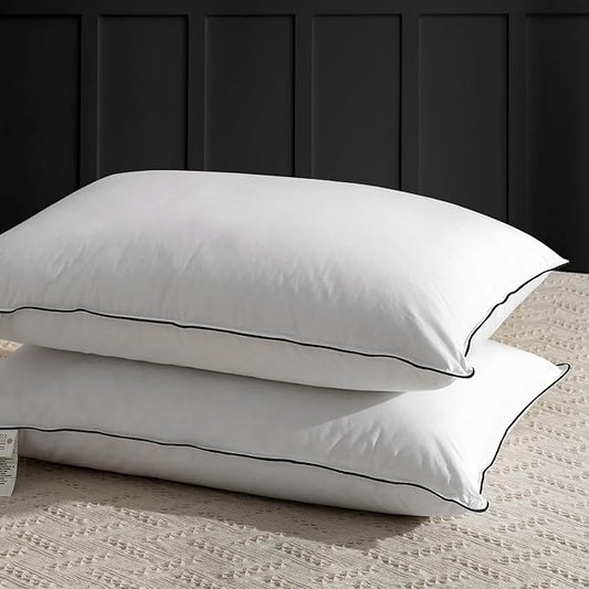 APSMILE Medium Firm Feathers Down Pillow King Size Set of 2, Luxury Feathers Pillow for Sleeping, 100% Organic Cotton Cover Hotel Bed Pillow for Side Sleeper (White, 20"x36")