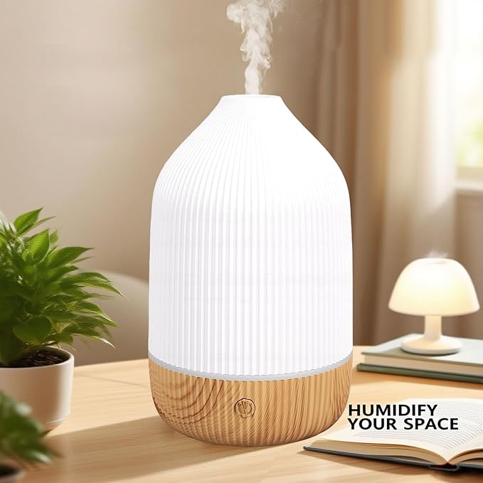 BRRNOO Modern Striped Essential Oil Diffuser, Quiet Ultrasonic Aromatherapy Diffuser for Home, Office, Travel with Tranquil Nightlight, Auto Shut Off