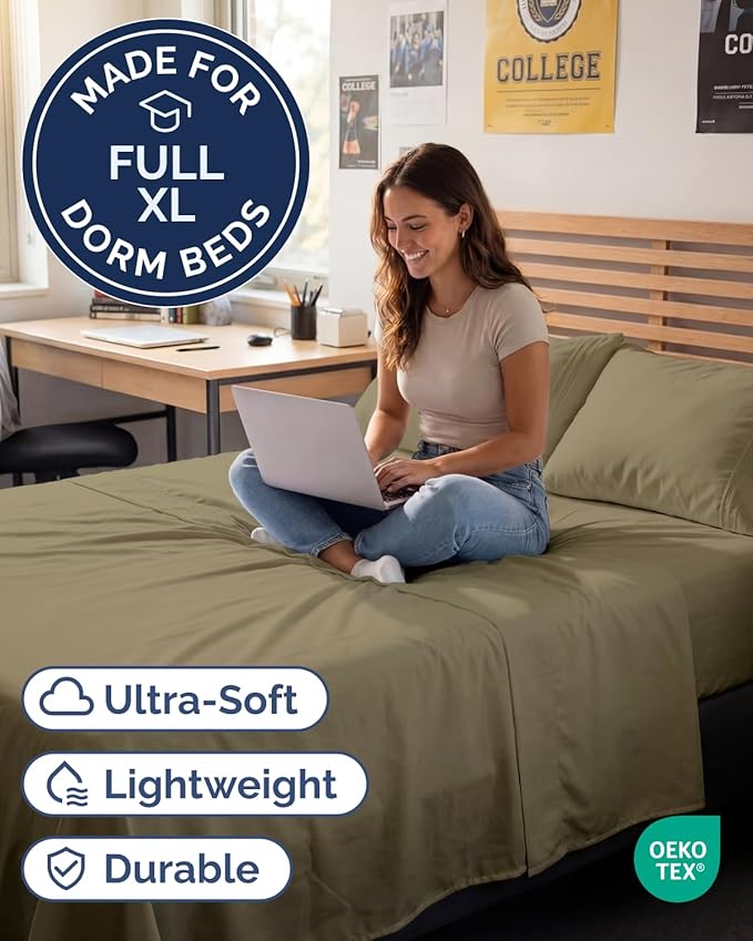 Full XL Bed Sheet - 4 Piece Full XL Bed Sheets Set - Ultra-Soft, Comfy, Breathable & Cooling - Hotel Luxury Bedding for Women & Men with Deep Pockets - Wrinkle Free & Fade Resistant - Oeko-Tex - Khaki