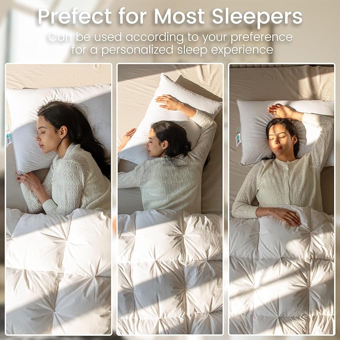 Alanzimo Goose Feathers Down Pillows King Size Set of 2, Hotel Collection Fluffy Bed Pillows for Sleeping, 100% Cotton Cover Soft Pillow 20x36 2 Pack