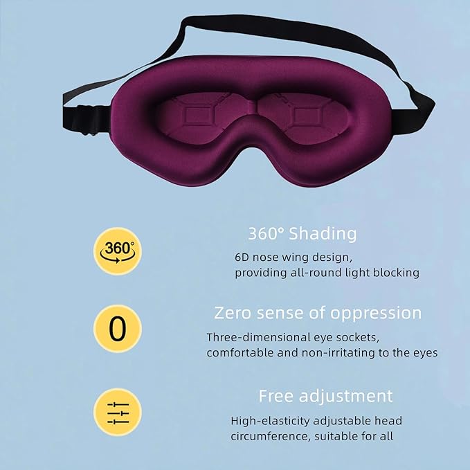 Sleep Mask for Side Sleeper, Light Blocking 3D Contoured Eye Mask, Zero Pressure Night Blindfold for Women & Men, Adjustable Strap, Soft Breathable Eye Cover