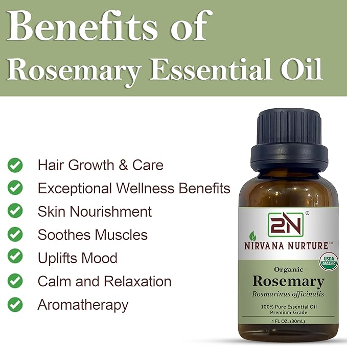 Rosemary Essential Oil, USDA Certified Organic, 100% Pure Undiluted, Aromatherapy Oil for Diffuser, Hair & Skin Care