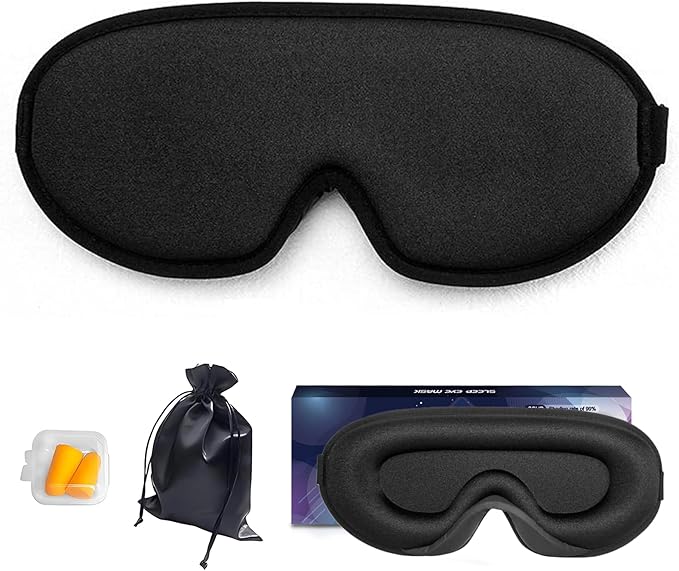 Eye Mask for Sleeping Light Blocking,Side Sleeper Women Men, 3D Contoured Cup Sleeping Mask, Soft Breathable Sleep Eye Mask with Adjustable Elastic Strap for Flight Nap，Black-3D