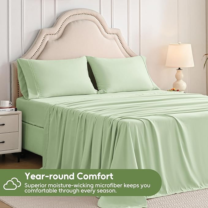 Twin Sheets Set, 3 Pieces Hotel Luxury Soft Microfiber Bed Sheets Set, Up to 16" Deep Pockets, Oeko-Tex Sheets with Elastic, Breathable, Wrinkle Free (Sage, Twin)